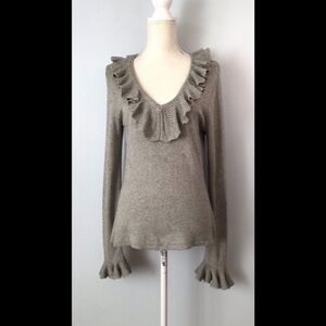 Lauren Ralph Lauren Cashmere Silk Ruffle Collar Sleeve Sweater XL